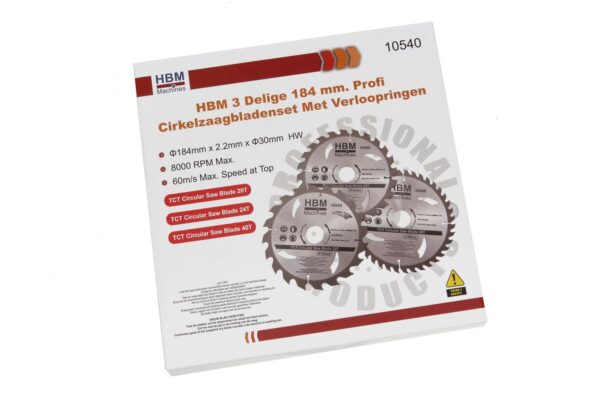 HBM 3 Delige 184 mm. Profi Cirkelzaagbladenset Met Verloopringen - Afbeelding 3