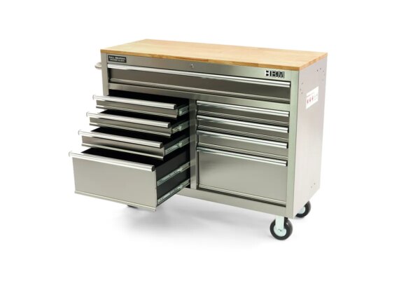 HBM Verrijdbare gereedschapswagen met houten werkblad, 117 cm, RVS - Bild 4