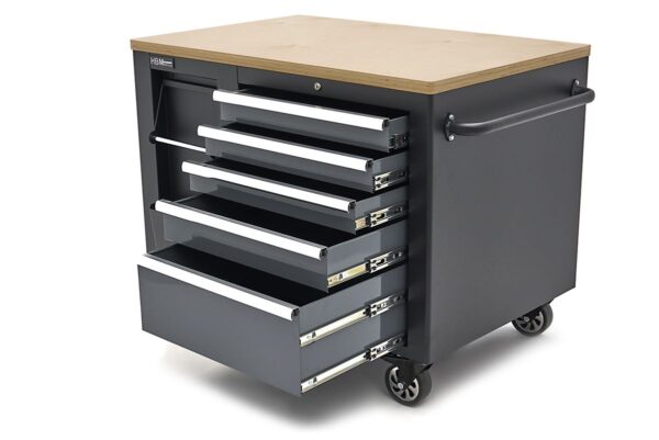 HBM verrijdbare gereedschapswagen, werkbank 114 cm met houten werkblad, zwart/grijs - Afbeelding 5