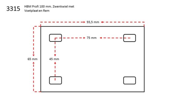 HBM Profi 100 mm Zwenkwiel met Voetplaat en Rem 4 stuks - Bild 3