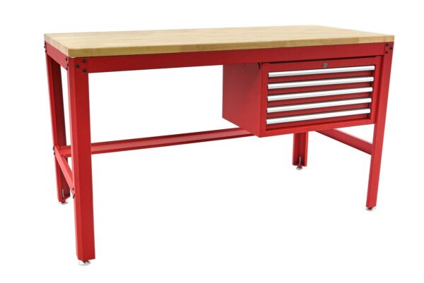 HBM 155 cm Professionele Werkbank met 5 Laden en Houten Werkblad, ROOD - Afbeelding 6