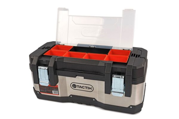 Tactix Professionele RVS Gereedschapskoffer Met Uitneembare Opbergbakjes - Afbeelding 4