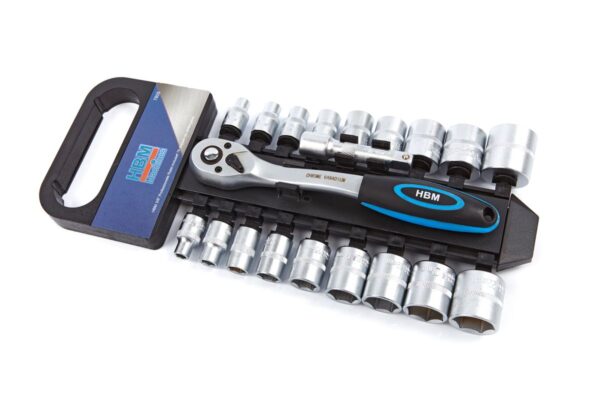 HBM 3/8 inch Professionele Ratel inclusief 18 doppen en verlengstuk - Bild 2