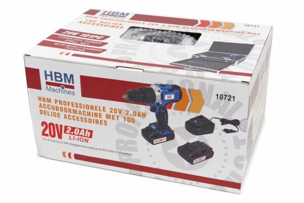 HBM 20V 2.0AH Accuboormachine met 100 Delige Accessoiresset - Afbeelding 19