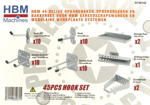 HBM 45 Delige Ophanghaken, Opbergrekken en Bakkenset Voor HBM Gereedschapswanden en Modulaire Werkplaats Systemen - Afbeelding 11