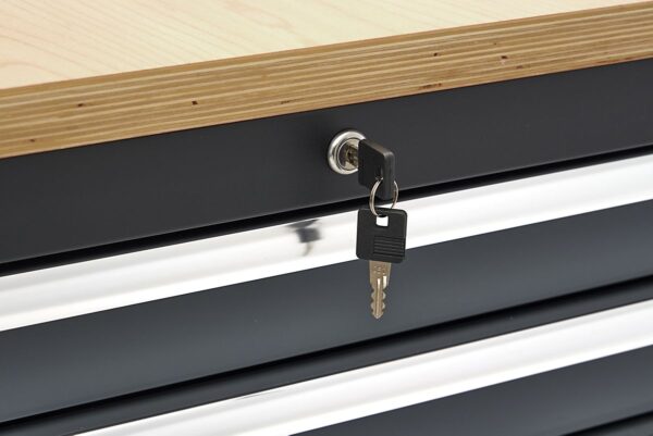HBM verrijdbare gereedschapswagen, werkbank 114 cm met houten werkblad, zwart/grijs - Afbeelding 16