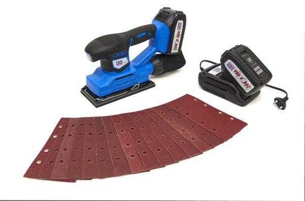 HBM Professionele 20 Volt 4,0AH Lion Vlakschuurmachine Inclusief 2 Lion Accu's en 15 Schuurvellen - Afbeelding 9