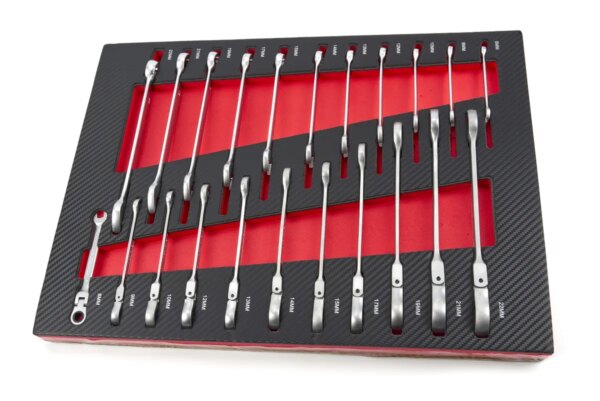 HBM 22 Delige Ring Ratel Steeksleutelset in Carbon Foam inlay voor Gereedschapswagen - Afbeelding 2