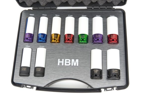 HBM 11 Delige Professsionele 1/2" Lange Krachtdoppenset met Beschermkappen - Image 2