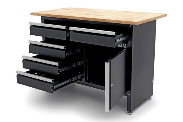 HBM 120 Cm Werkbank Met 5 Laden 1 Deur en Massief Houten Werkblad - Afbeelding 7
