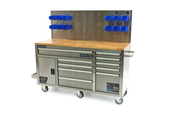 HBM 158 cm 10 Laden Werkbank met Deur en Achterwand - RVS