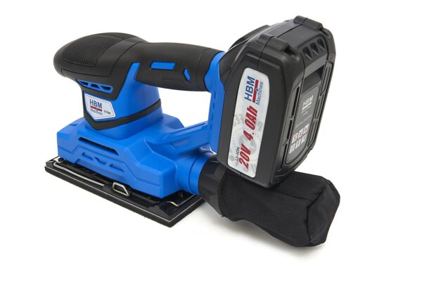 HBM Professionele 20 Volt 4,0AH Lion Vlakschuurmachine Inclusief 2 Lion Accu's en 15 Schuurvellen - Afbeelding 2