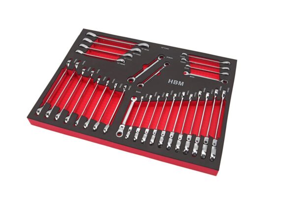 HBM Professionele 30 Delige Ring / Ratel / Steeksleutelset Foam Inlay