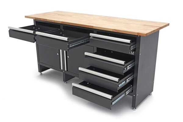 HBM 171 Cm Werkbank Met 6 Laden 2 Deuren en Massief Houten Werkblad - Image 5