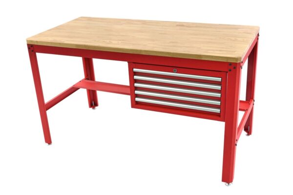 HBM 155 cm Professionele Werkbank met 5 Laden en Houten Werkblad, ROOD
