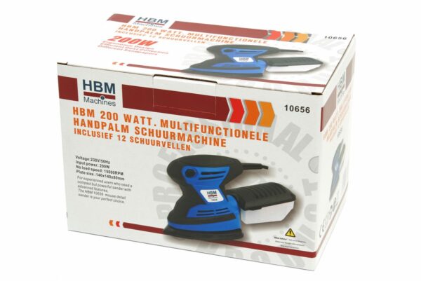 HBM 200 Watt. Multifunctionele Handpalm Schuurmachine Inclusief 12 Schuurvellen - Afbeelding 8