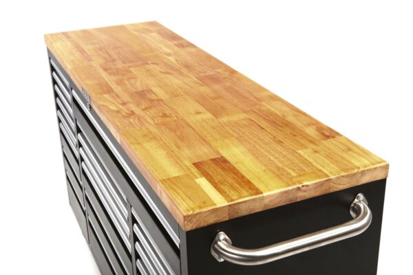 HBM Verrijdbare gereedschapswagen met houten werkblad - 146 cm - zwart - Afbeelding 5