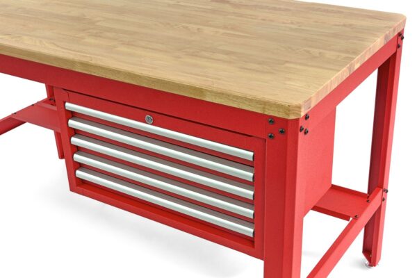 HBM 155 cm Professionele Werkbank met 5 Laden en Houten Werkblad, ROOD - Afbeelding 3