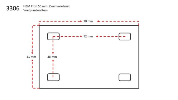 HBM Professioneel 50 mm Zwenkwiel met Voetplaat en Rem - 50 KG 4 stuks - Afbeelding 2