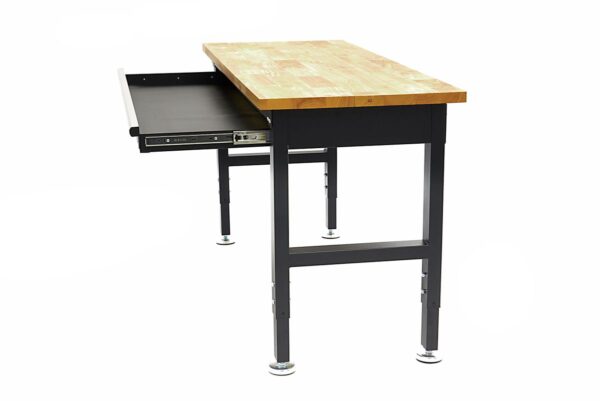HBM in hoogte verstelbare werkbank met massief houten werkblad en lade 152 cm - Image 4