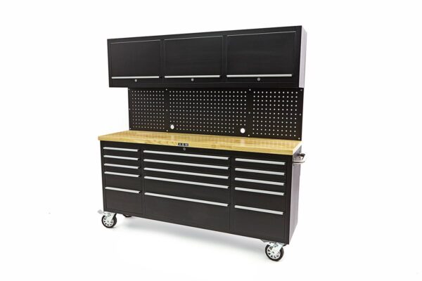 HBM 182 cm Werkbank met Kastenwand en Houten Blad Zwart - Image 7