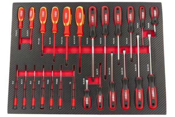 HBM 25 Delige Schroevendraaierset in Carbon Foam inlay voor Gereedschapswagen