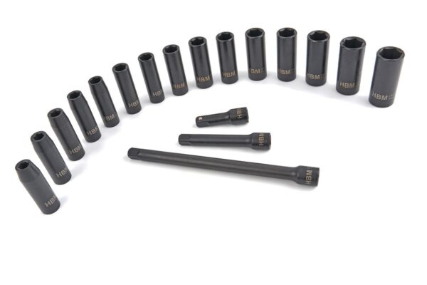 HBM Professionele 18 Delige 1/2 inch Krachtdoppenset met Verlengstukken - Image 3