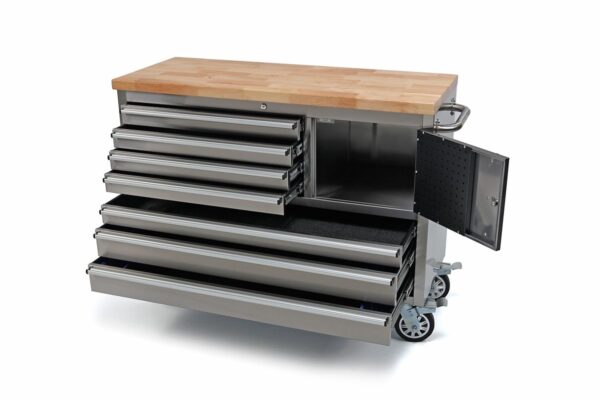 HBM Gereedschapswagen met Houten Werkblad - 122 cm - RVS - Afbeelding 3