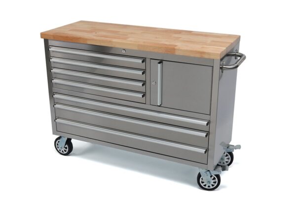 HBM Gereedschapswagen met Houten Werkblad - 122 cm - RVS
