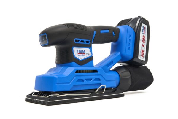 HBM Professionele 20 Volt 4,0AH Lion Vlakschuurmachine Inclusief 2 Lion Accu's en 15 Schuurvellen - Afbeelding 5
