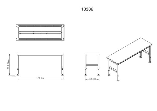 HBM 182 Cm. Professionele In Hoogte Verstelbare Werkbank Met Massief Houten Werkblad - Image 8