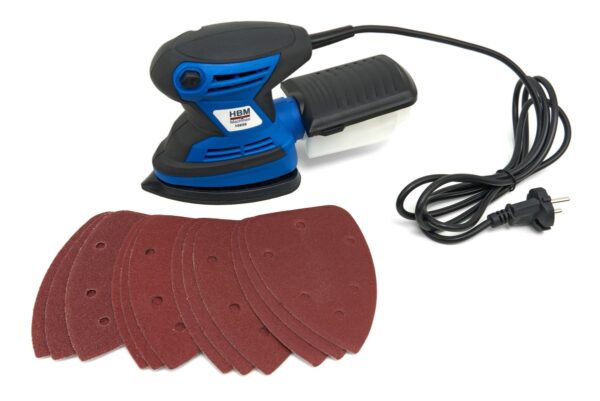 HBM 200 Watt. Multifunctionele Handpalm Schuurmachine Inclusief 12 Schuurvellen - Afbeelding 6