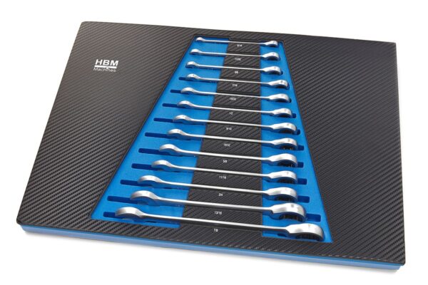 HBM 13 Delige Ring, Ratel, Steeksleutelset INCH in Carobn Foam inlay voor Gereedschapswagen - Afbeelding 2
