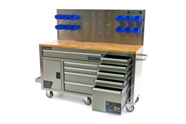 HBM 158 cm 10 Laden Werkbank met Deur en Achterwand - RVS - Afbeelding 2