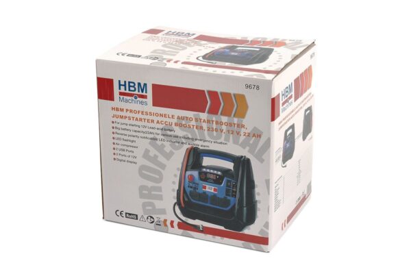 HBM Professionele Auto Startbooster, Jumpstarter Accu Booster, 230 V, 12 V, 22 Ah - Afbeelding 11