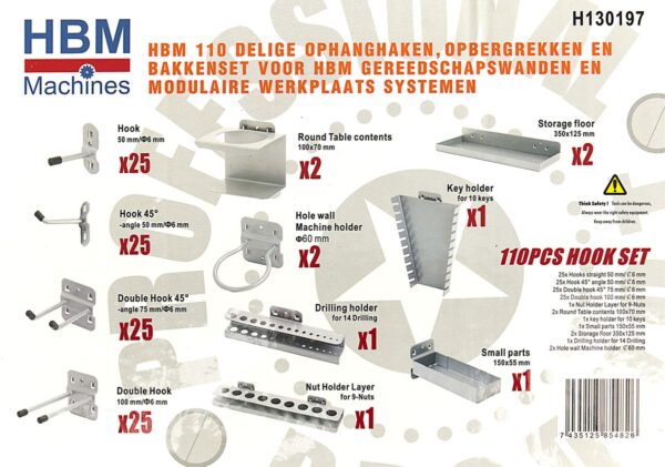 HBM 110 Delige Ophanghaken, Opbergrekken en Bakkenset Voor HBM Gereedschapswanden en Modulaire Werkplaats Systemen - Afbeelding 14
