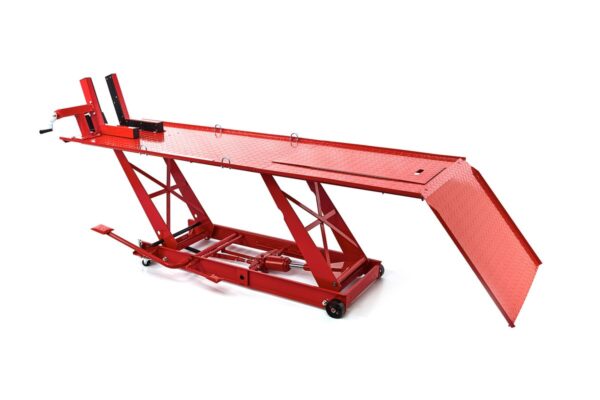 HBM 450 kg Motorheftafel Hydraulisch Met Luxe voorwielklem - Rood - Afbeelding 3