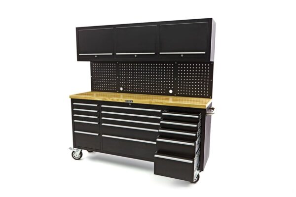 HBM 182 cm Werkbank met Kastenwand en Houten Blad Zwart - Image 5