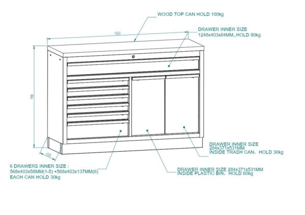 HBM 9 Laden 136 Cm. Professionele Gereedschapskast, Werkbank voor Werkplaatsinrichting - Image 22