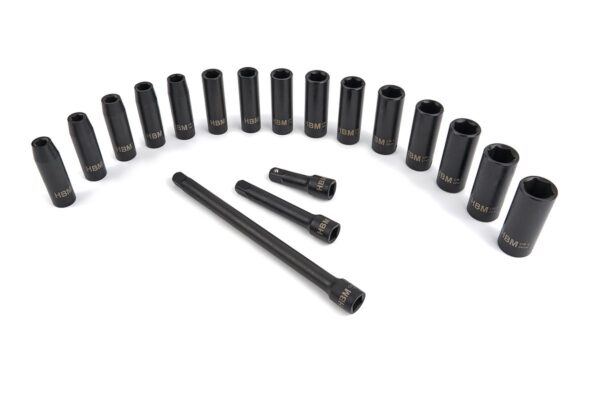 HBM Professionele 18 Delige 1/2 inch Krachtdoppenset met Verlengstukken - Image 4