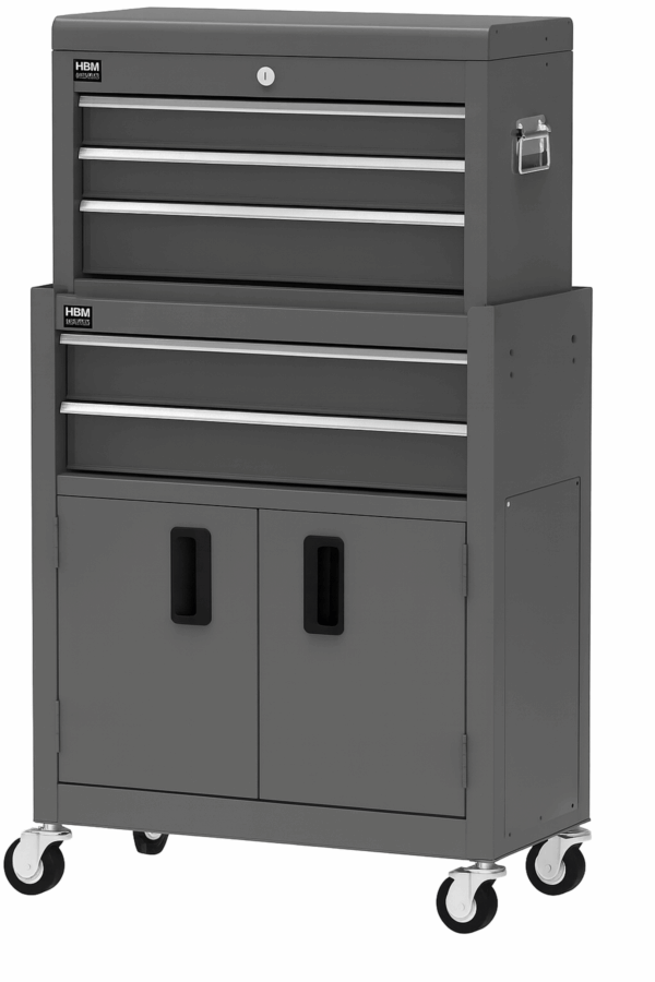 HBM gereedschapswagen inclusief opzetkast, grijs, model 2