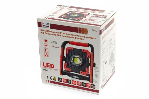HBM 2800 Lumen IP 54 Professionele Oplaadbare LED Bouwlamp Met Powerbank Functie - Afbeelding 6
