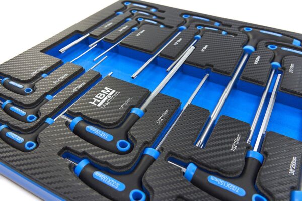 HBM 18 Delige T-Grepen INCH Maten Carbon Foam inlay voor Gereedschapswagen - Afbeelding 5
