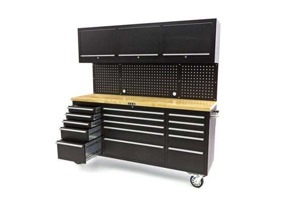 HBM 182 cm Werkbank met Kastenwand en Houten Blad Zwart - Image 3
