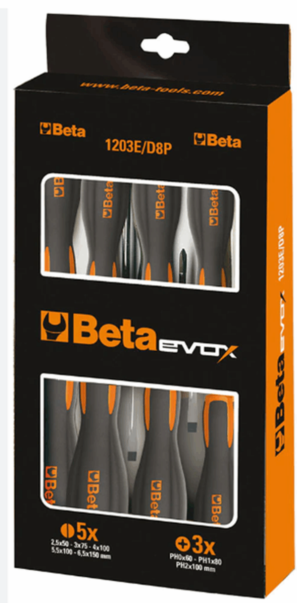 Beta schroevendraaiers set, 1203E/D8P, 8 delig