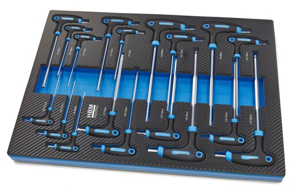 HBM 18 Delige T-Grepen INCH Maten Carbon Foam inlay voor Gereedschapswagen