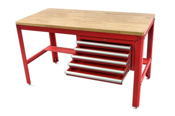 HBM 155 cm Professionele Werkbank met 5 Laden en Houten Werkblad, ROOD - Afbeelding 2