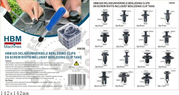 HBM Universele Bekleding Clips en Screw Rivits Inclusief Bekleding Clip Tang 620 Delig - Afbeelding 9