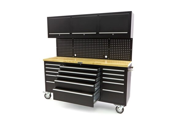 HBM 182 cm Werkbank met Kastenwand en Houten Blad Zwart - Image 4