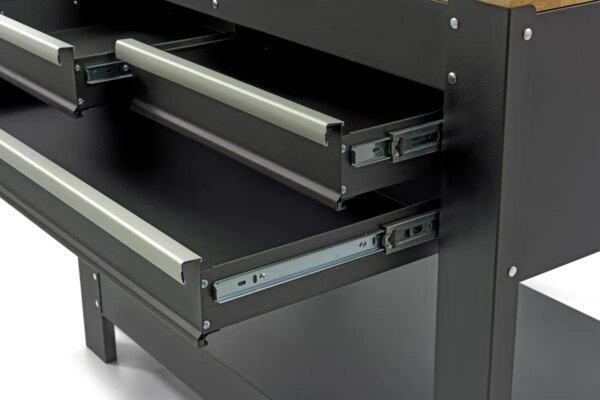 HBM 115 Cm. Werkbank Met Houten Werkblad, Achterwand, Led Verlichting , 20 Haken en 3 Opbergbakken - Afbeelding 7